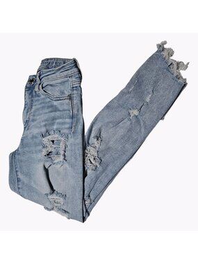 American Eagle Hi Rise Jegging Crop Jeans Womens Size 00 Light Wash Ripped Denim